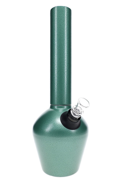 13" green Chill armored steel water pipe for smoke shop displays, front view with clear glass slide.