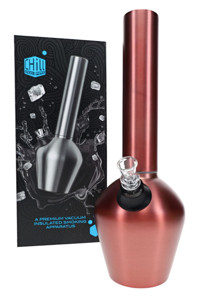 Wholesale 13" Chill rosé steel water pipe with branded box, clear glass slide and metallic base.