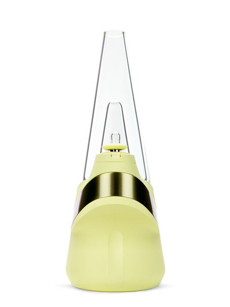Retail smoke gear Puffco New Peak Zest smart e-rig front view with curved base and metallic accent band