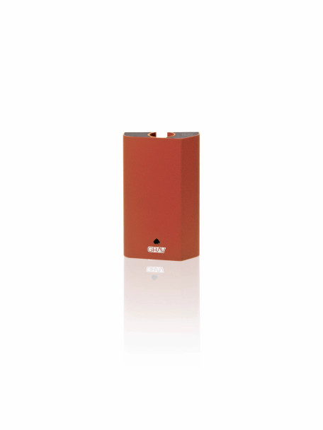 Retail smoke gear GRAV Gem-in-Eye vape pen in Cayenne orange with LED window and logo front view
