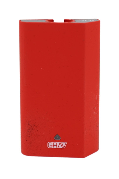 Red GRAV Gem-In-Eye vape pen displayed upright with compact pocket-size rectangular design
