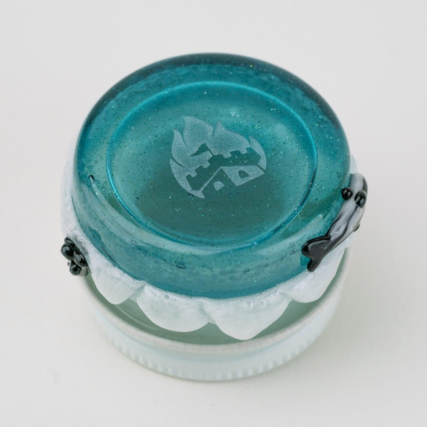 Bottom view of blue Empire Glassworks Arctic terp jar for wholesale glass accessory displays