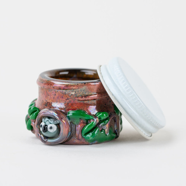 Empire Glassworks Hootie's Forest terp jar for wholesale head-shop supplies with white lid and leaf detail