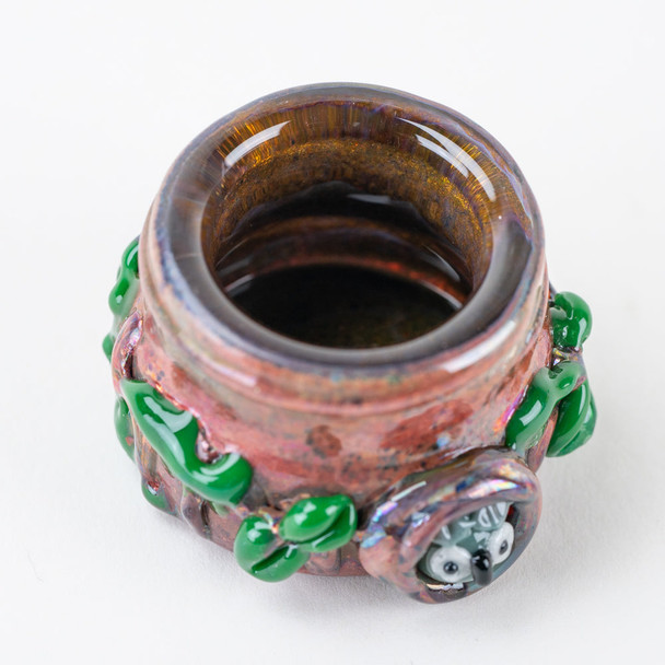 Open Hootie's Forest glass terp jar for wholesale dab accessories, top view showing amber interior