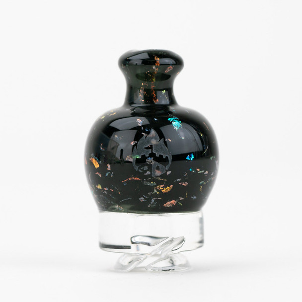 Black Nebula Puffco Pivot glass mouthpiece for wholesale vape accessories with dichroic speckled glass