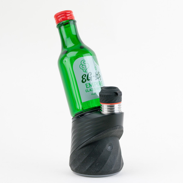 Green Soju Bottle Peak attachment for wholesale smoke shop displays mounted on black Puffco base