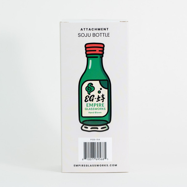 Empire Glassworks Soju Bottle attachment box for wholesale vape accessories with barcode and bottle art