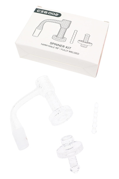 Etched quartz terp slurper banger spinner kit with cap and quartz pillar for concentrate displays