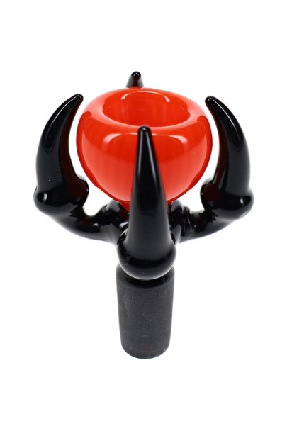 Bright colored glass claw bowl shown at alternate angle for water pipe accessory cases