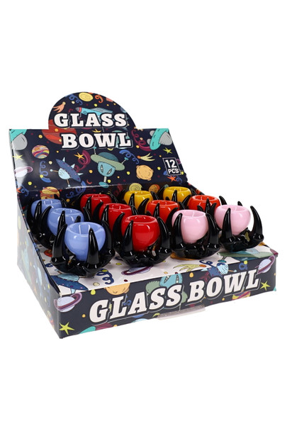 14.5 mm male colorful claw bowl detail with varied glass color and black claw design