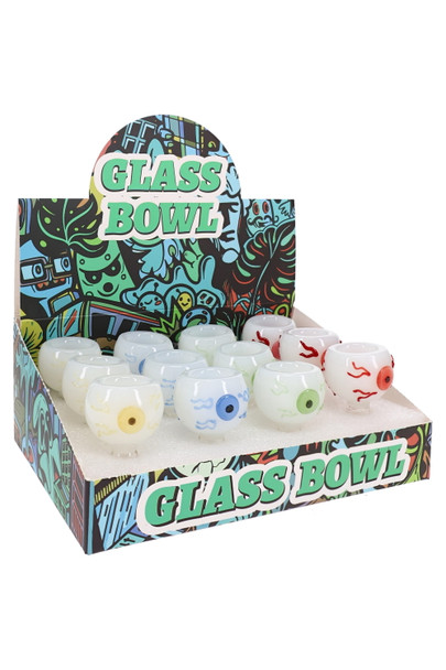 Glass-on-glass eyeball bowl for water pipe component cases and replacement accessory inventory