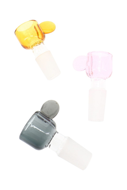 Colored 14.5 mm male glass-on-glass screen bowl with built-in screen for accessory displays