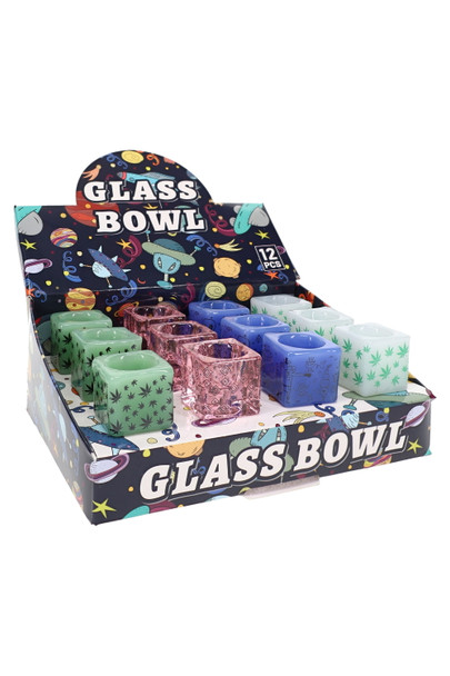14.5 mm male decal cube bowl with varied colored glass for replacement accessory restocks