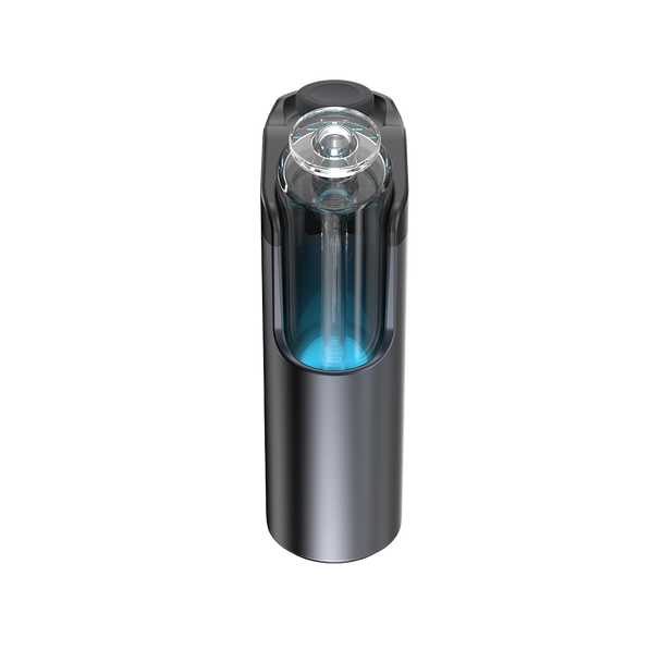 Top view of Dr. Dabber Switch GO glass attachment with clear mouthpiece and illuminated water chamber