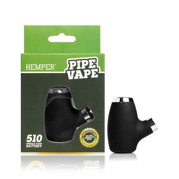 Black Hemper Pipe Vape 510 thread battery shown next to branded retail box on white background