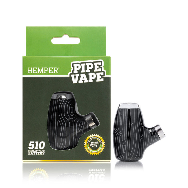 White marble-pattern Hemper Pipe Vape 510 thread battery presented beside branded retail packaging