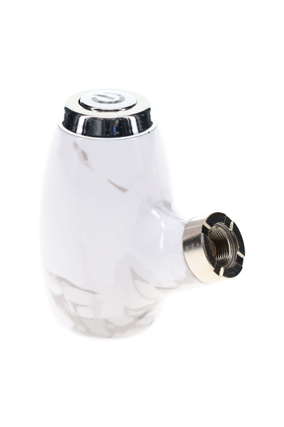 White marble-pattern pipe-style 510 thread vape battery with silver-tone accents and threaded connector