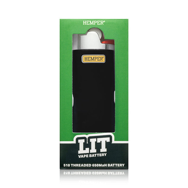 Hemper Lit vape battery in green retail box with product window and 510 threaded 650mAh battery branding