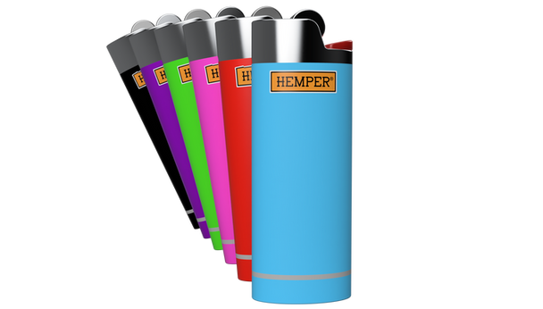Hemper Lit vape battery assortment featuring multiple color options in lighter-inspired battery design