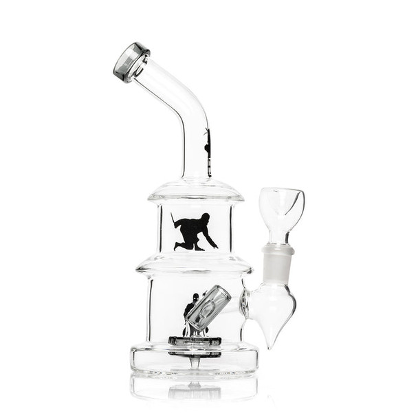 Opposite-side view of Hemper Ninja Bong featuring ninja silhouette graphics, angled mouthpiece, and compact round base