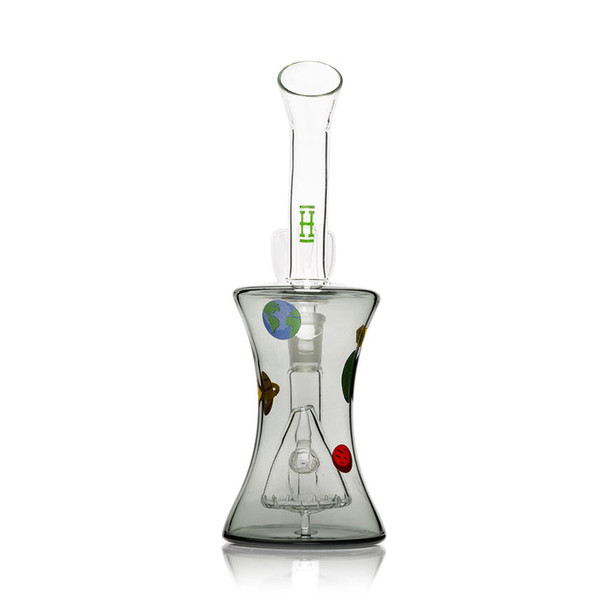 Back view of HEMPER Cosmic Bong showing cone showerhead percolator inside hourglass body