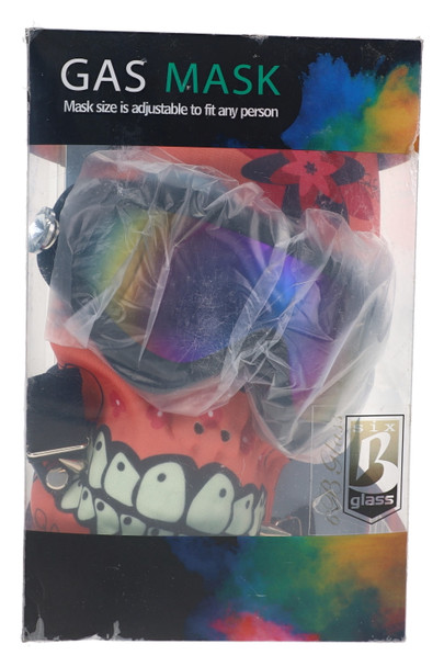 6B Glass gas mask water pipe packaging showing mask, glasses, and acrylic tube details