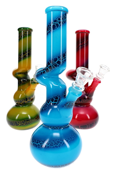 10" multicolor crackle paint glass beaker water pipes with zig zag design for retail display