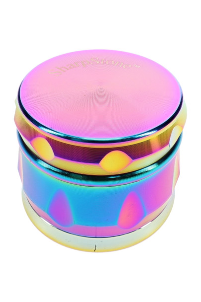 50 mm rainbow SharpStone grinder shown at angle for smoke shop accessory shelves