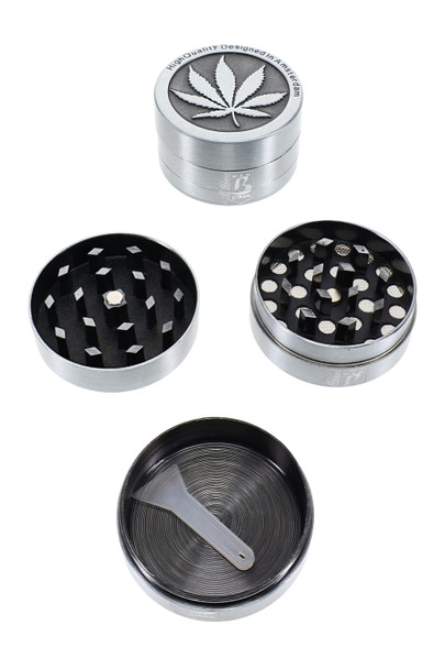 40 mm 3-part metal grinder opened to show interior grinder sections
