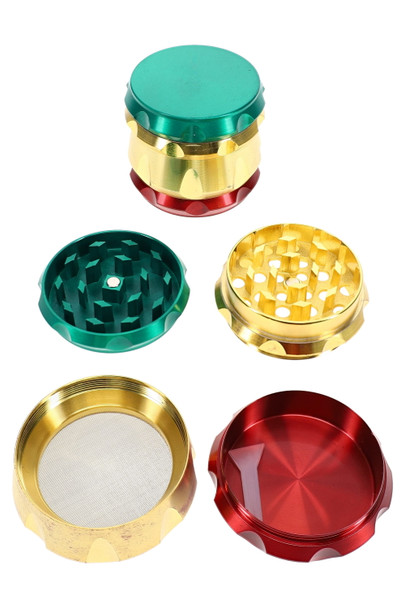 SharpStone 4-part rasta grinder opened to show interior grinder sections
