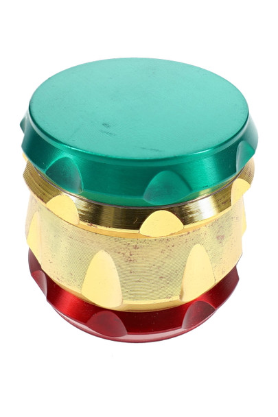 50 mm SharpStone metal grinder with rasta color design for retail accessory shelves
