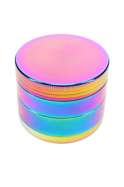Rainbow zinc alloy grinder shown at an angle for retail counter merchandising