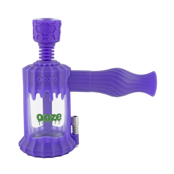 Ultra purple Ooze Clobb hybrid water pipe featuring translucent glass chamber and molded silicone exterior
