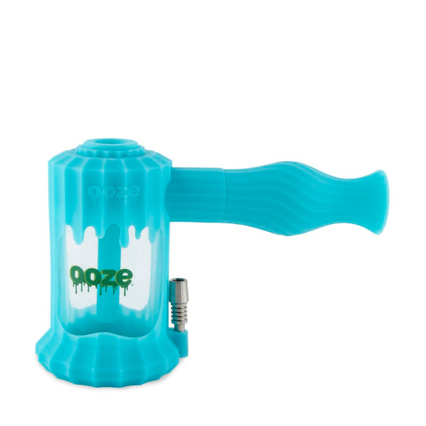 Aqua teal Ooze Clobb hybrid water pipe body shown without top attachment highlighting silicone and glass construction