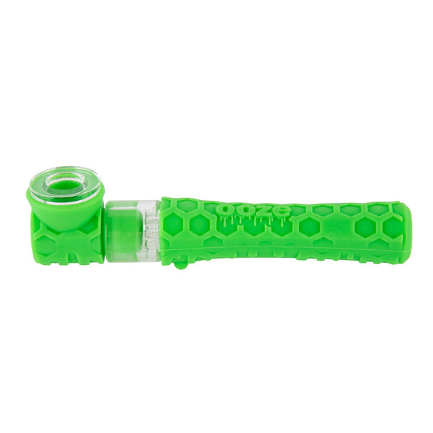Bright green Ooze Piper silicone and glass hand pipe with textured grip and removable glass bowl insert
