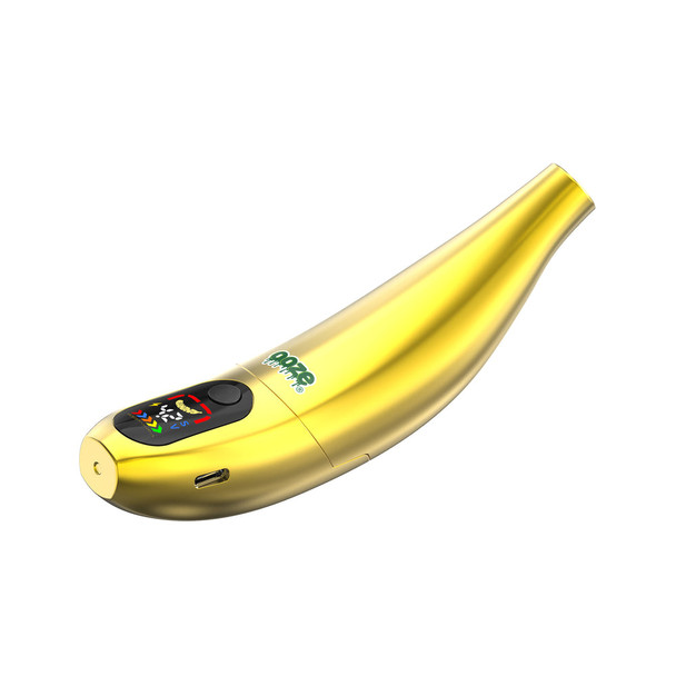 Lucky Gold Ooze Peel banana battery with metallic finish, digital screen, and Type-C charging port