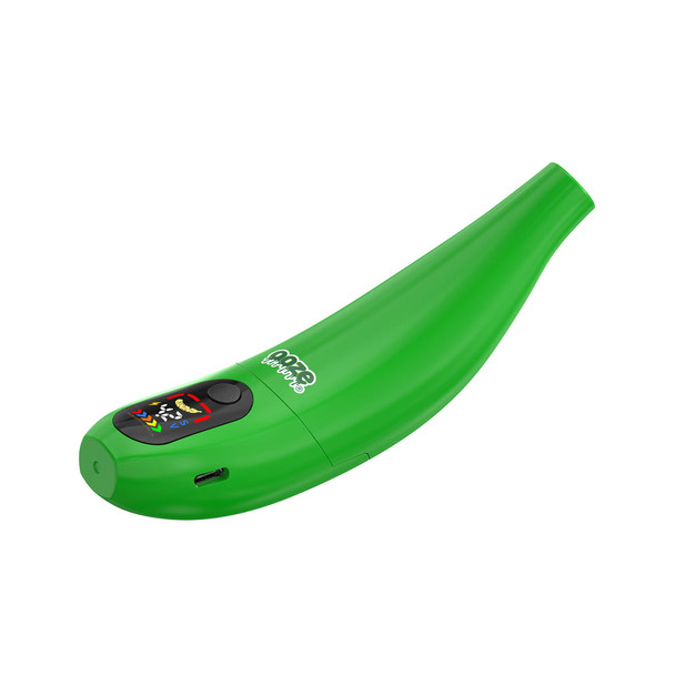 Slime Green Ooze Peel banana-shaped battery with black display panel and curved concealed-cartridge body