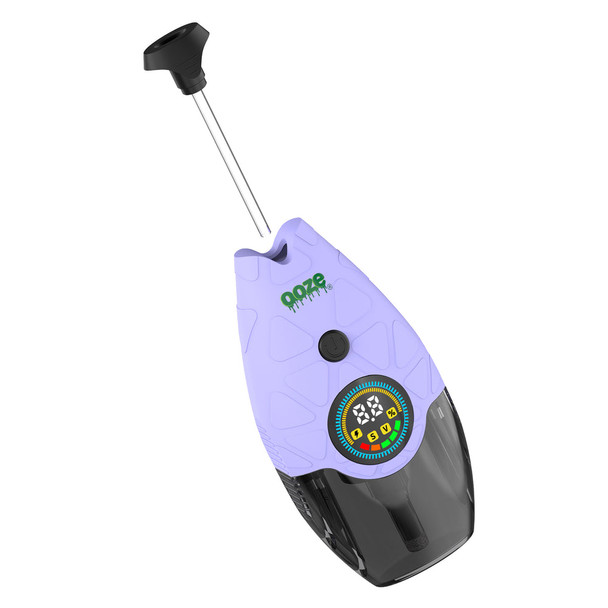 Lavender Ooze Hover vaporizer with glass airway tool removed, highlighting the concealed storage compartment design