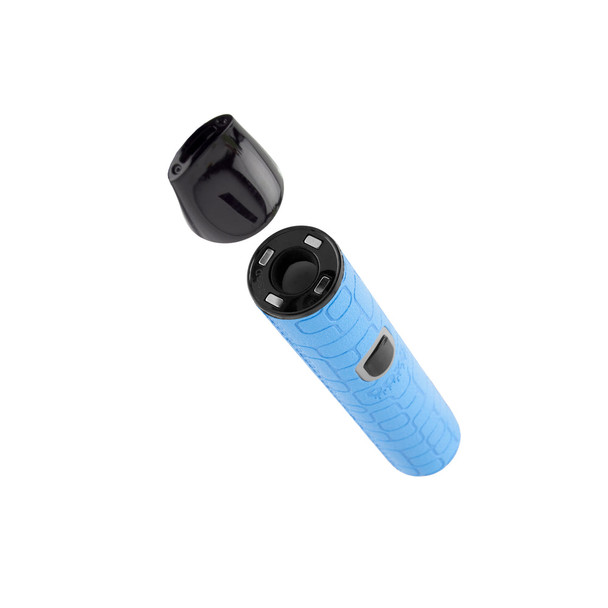 Blue Ooze Pinch dry herb vaporizer with magnetic mouthpiece removed to reveal herb chamber