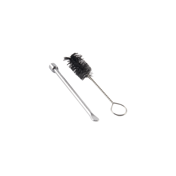 Ooze Pinch cleaning brush and metal stirring tool included for chamber maintenance and care