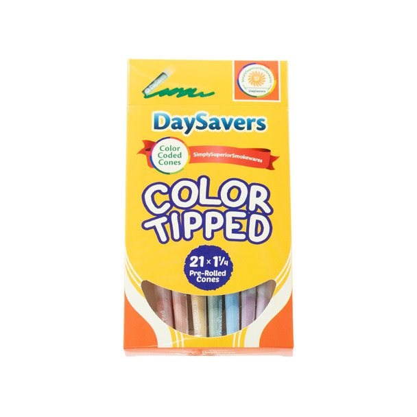 DaySavers Color Tipped 21-count cone pack front view with bright yellow packaging and lower window