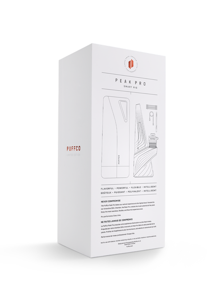 Back of Puffco Peak Pro Plasma retail box with line-art device diagram and limited-edition side branding