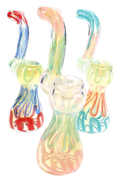 6" squiggle striped color-changing glass Sherlock bubbler with curved neck for retail glass displays