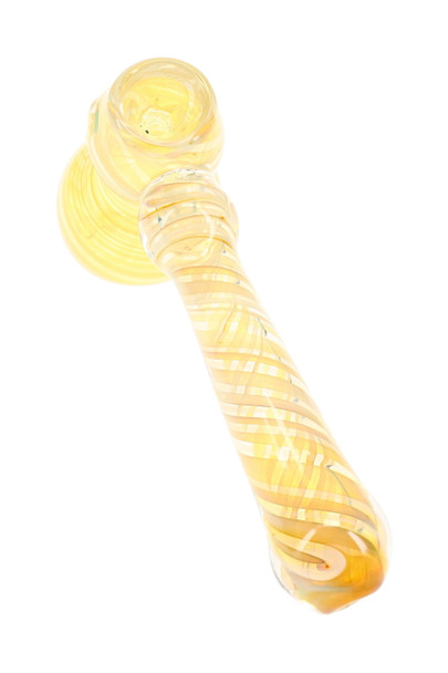 Small silver fumed glass hammer bubbler with swirl striping and compact hand-pipe shape