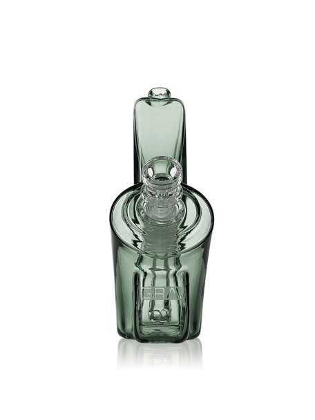 Front view of gray GRAV Wedge glass bubbler showing 14 mm bowl opening and fixed downstem