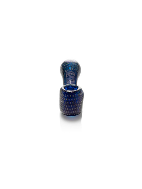 Front view of blue GRAV Mini Bubble Trap Sherlock showing the bowl, curved neck, and speckled glass