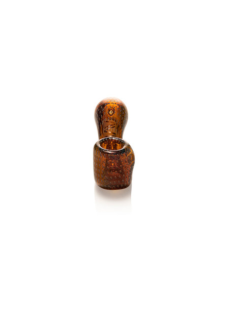 Front view of amber GRAV Mini Bubble Trap Sherlock highlighting its bowl and trapped-bubble finish
