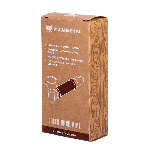 Alpine Creek hand pipe retail packaging with MJ Arsenal branding and product identification details