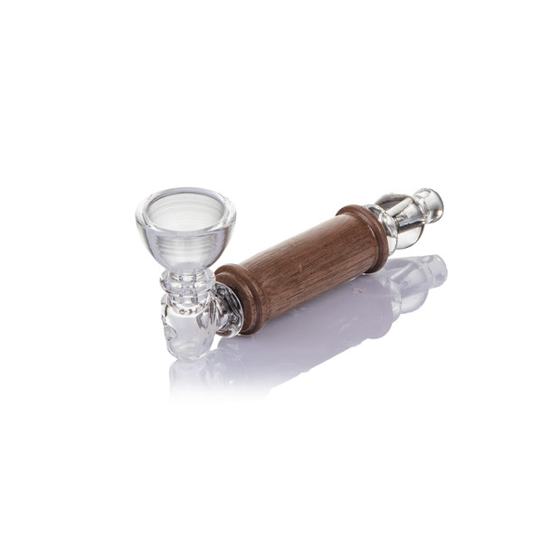 Top view of the MJ Arsenal Creek hand pipe showing its 18 mm bowl and clear internal glass pathway