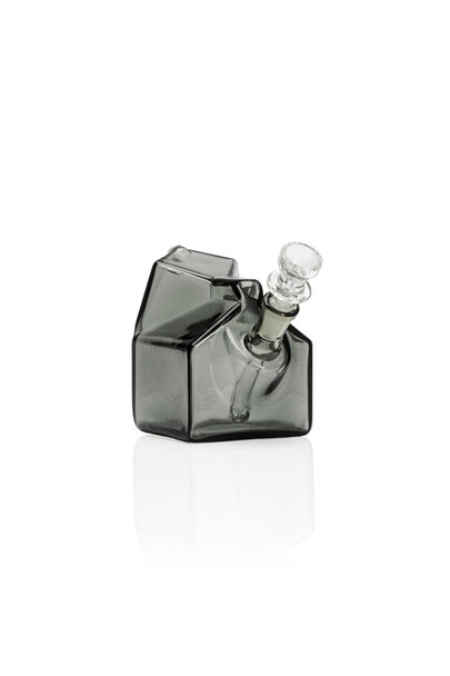 Alternate angle of gray GRAV Milk Carton Pocket Bubbler showing the novelty carton profile and 10 mm bowl